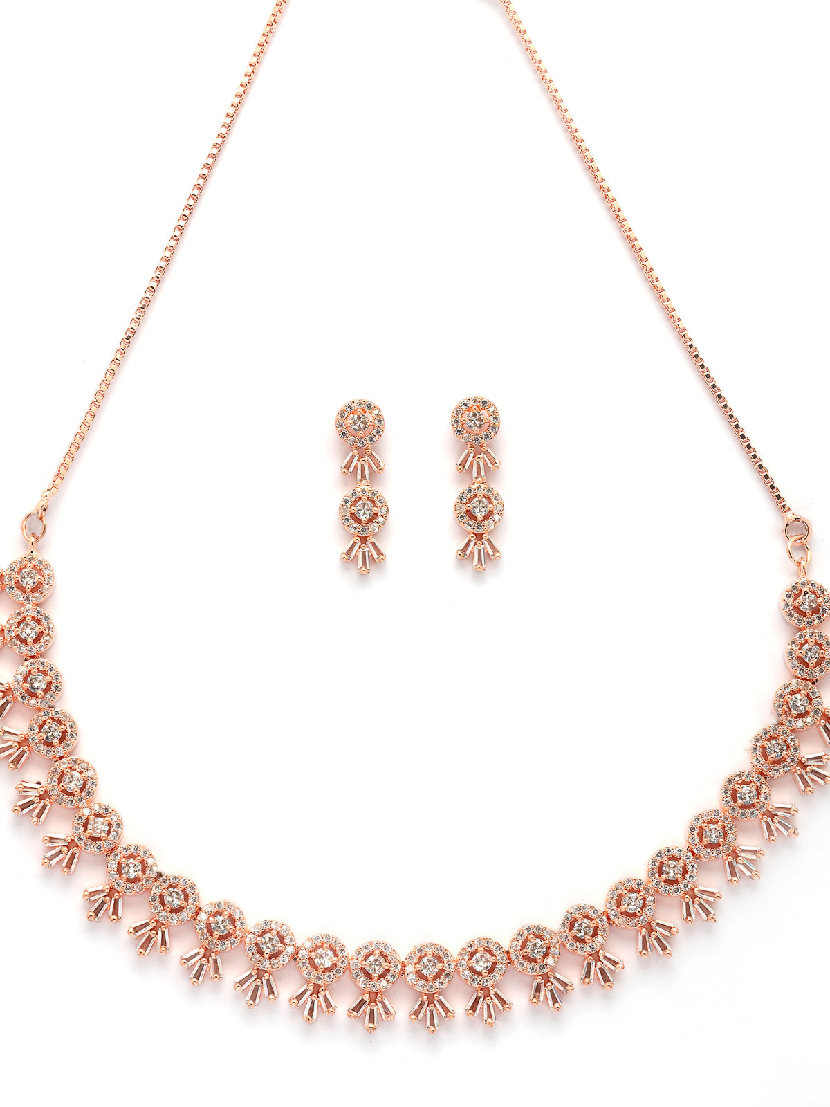 Sukkhi Sensational Stylish American Diamond Studded With Rose Gold Detailing Choker Necklace with Dangle Earring Jewellery Set For Women & Girls|NS107413