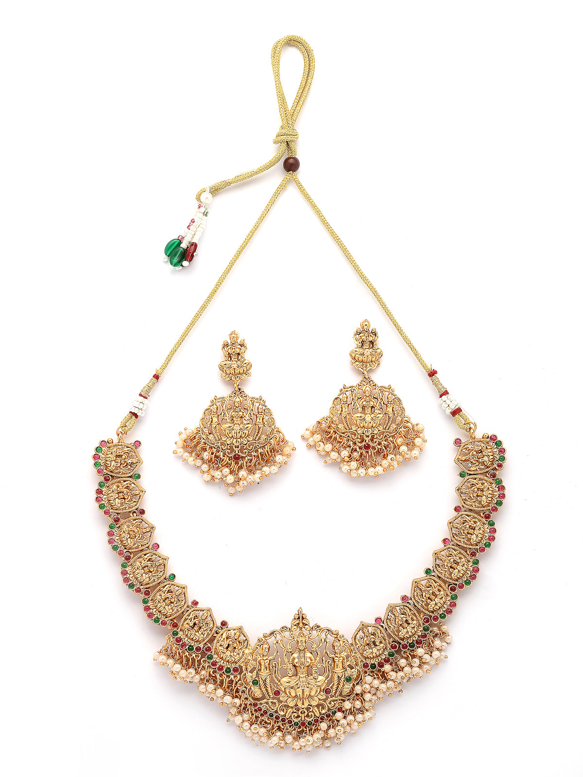 Sukkhi South Indian Traditional Matte Gold Plated Maharani Haar Choker Necklace with Dangle Earring Jewellery Set for Women & Girls|NS107414