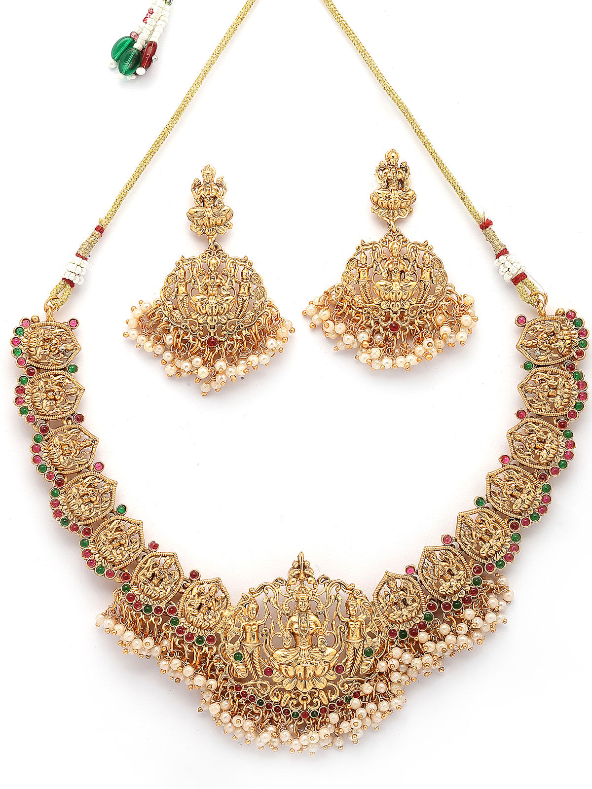 Sukkhi South Indian Traditional Matte Gold Plated Maharani Haar Red Green Choker Necklace with Dangle Earring Jewellery Set for Women & Girls|NS107414