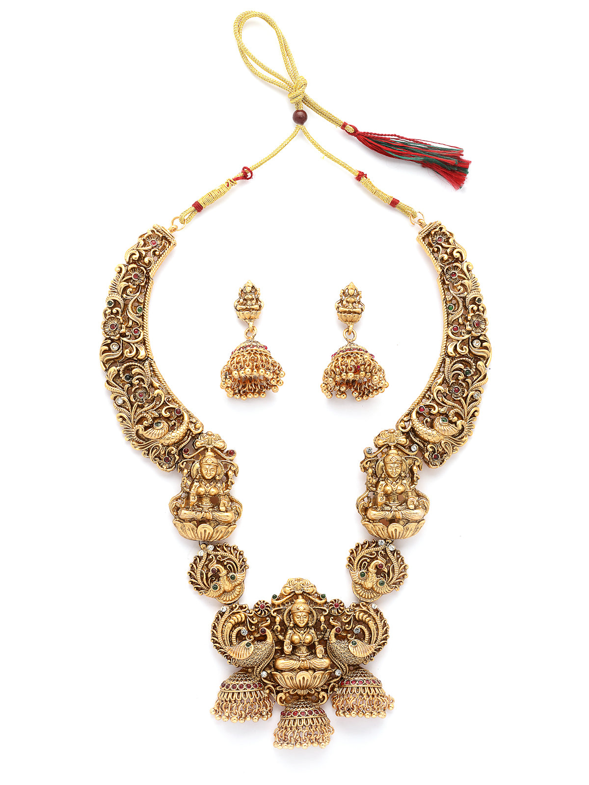 Sukkhi South Indian Traditional Temple Gold Plated long Necklace with Jhumka/Jhumki Earring Jewellery Set for Women & Girls|NS107415