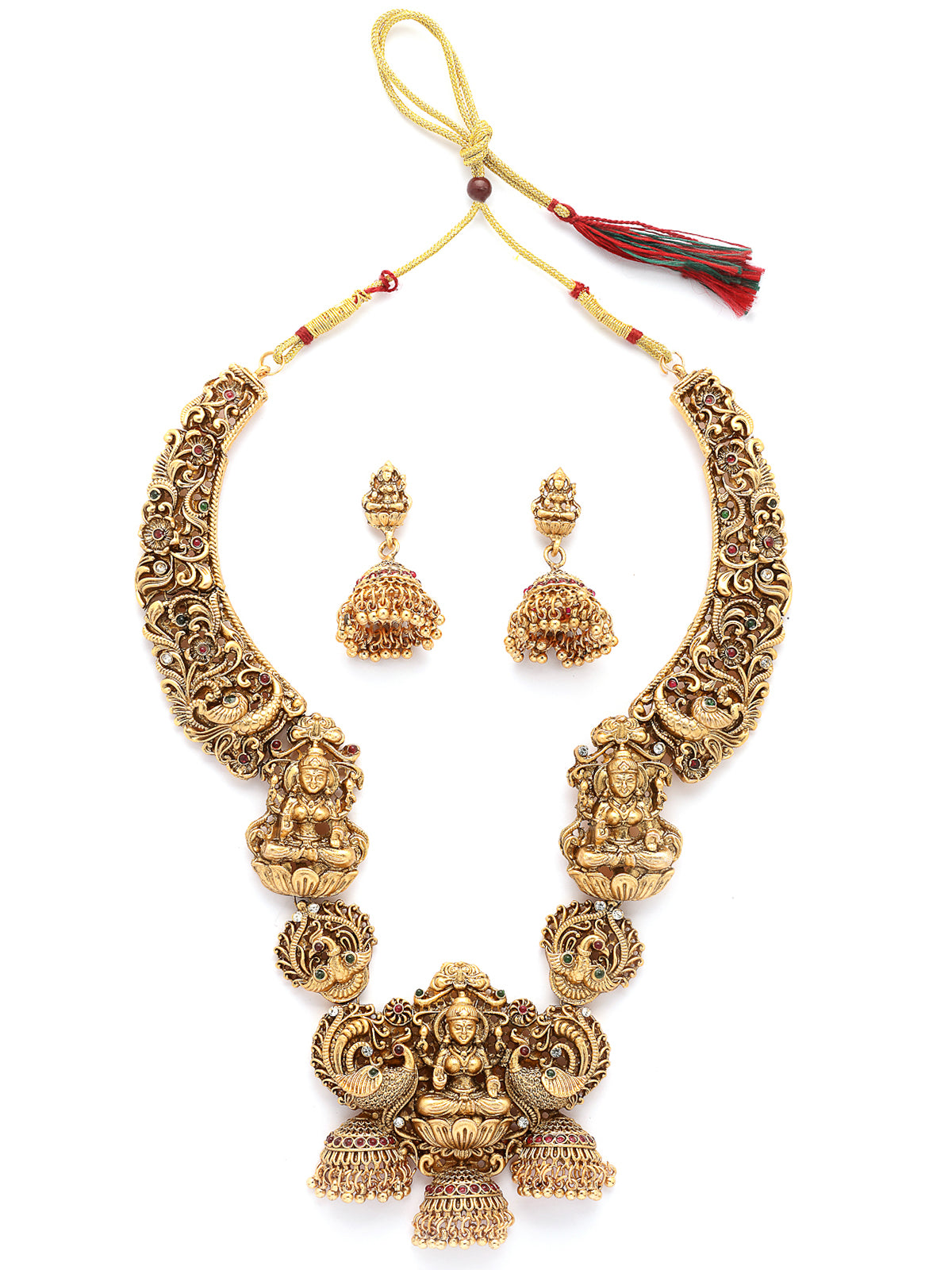 Sukkhi South Indian Traditional Temple Gold Plated long Necklace with Jhumka/Jhumki Earring Jewellery Set for Women & Girls|NS107415