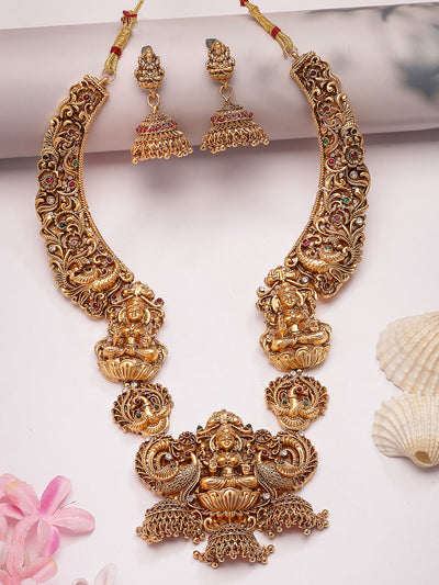 Sukkhi South Indian Traditional Temple Gold Plated long Necklace with Jhumka/Jhumki Earring Jewellery Set for Women & Girls|NS107415_1