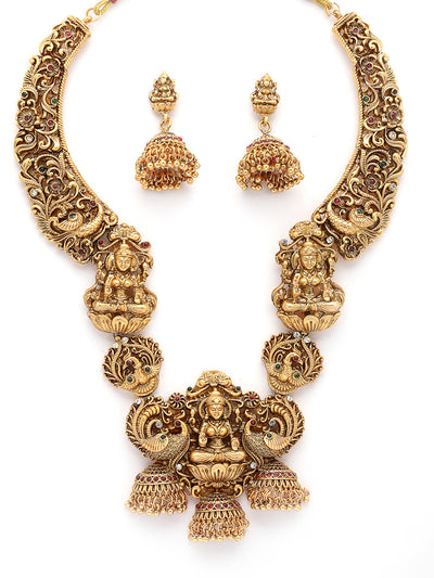 Sukkhi South Indian Traditional Temple Gold Plated long Necklace with Jhumka/Jhumki Earring Jewellery Set for Women & Girls|NS107415_1