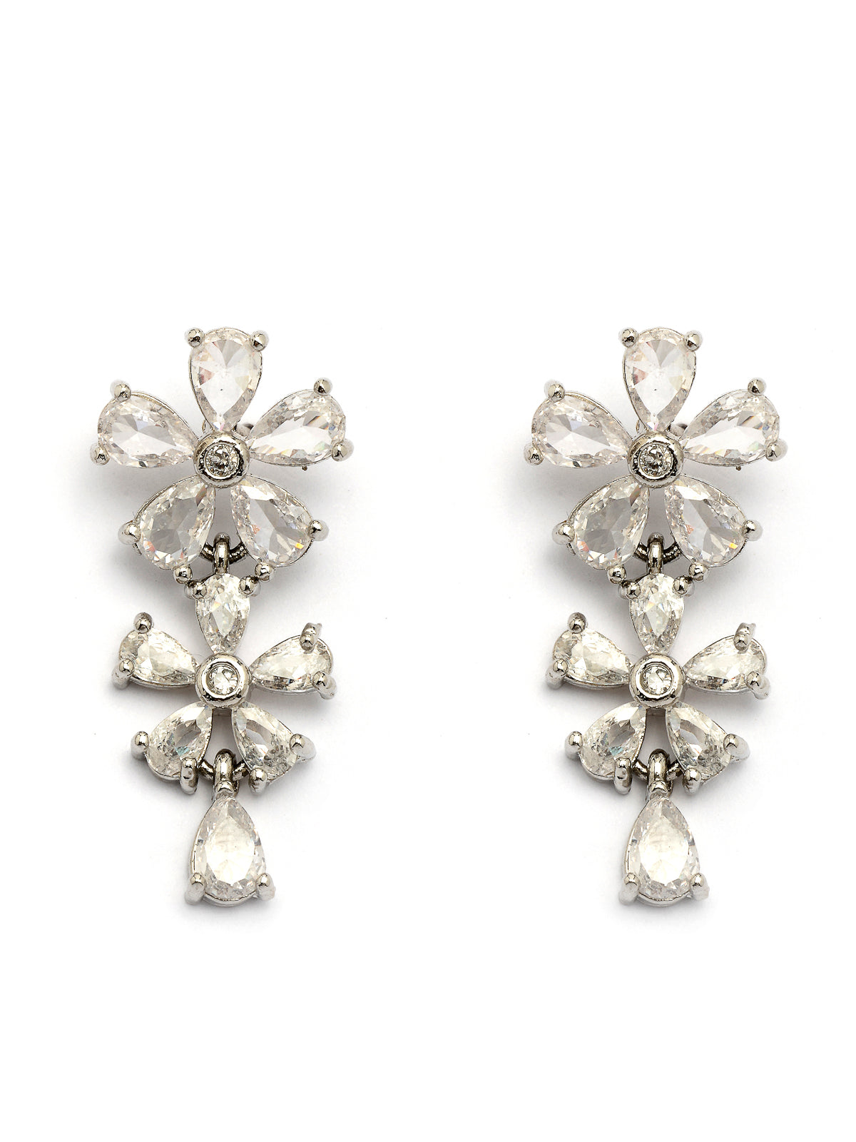 Sukkhi Attractive Rhodium Plated Silver Toned with American Diamond Studded Floral Shaped Choker Necklace with Drop Earring Jewellery Set For Women & Girls|NS107419