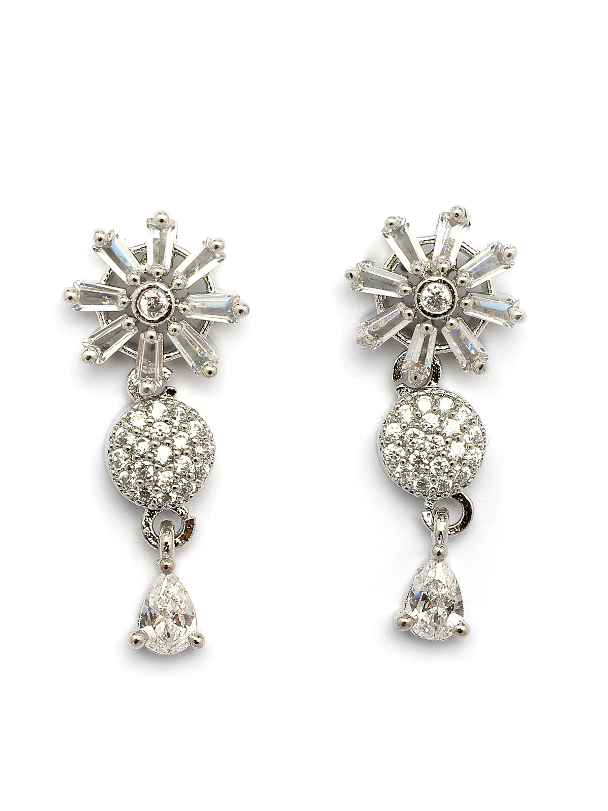 Sukkhi Decent Stylish Fashionable Rhodium Plated Silver Toned with American Diamond Studded Floral Shaped White Choker Necklace with Drop Earrings Jewellery Set For Women & Girls|NS107420