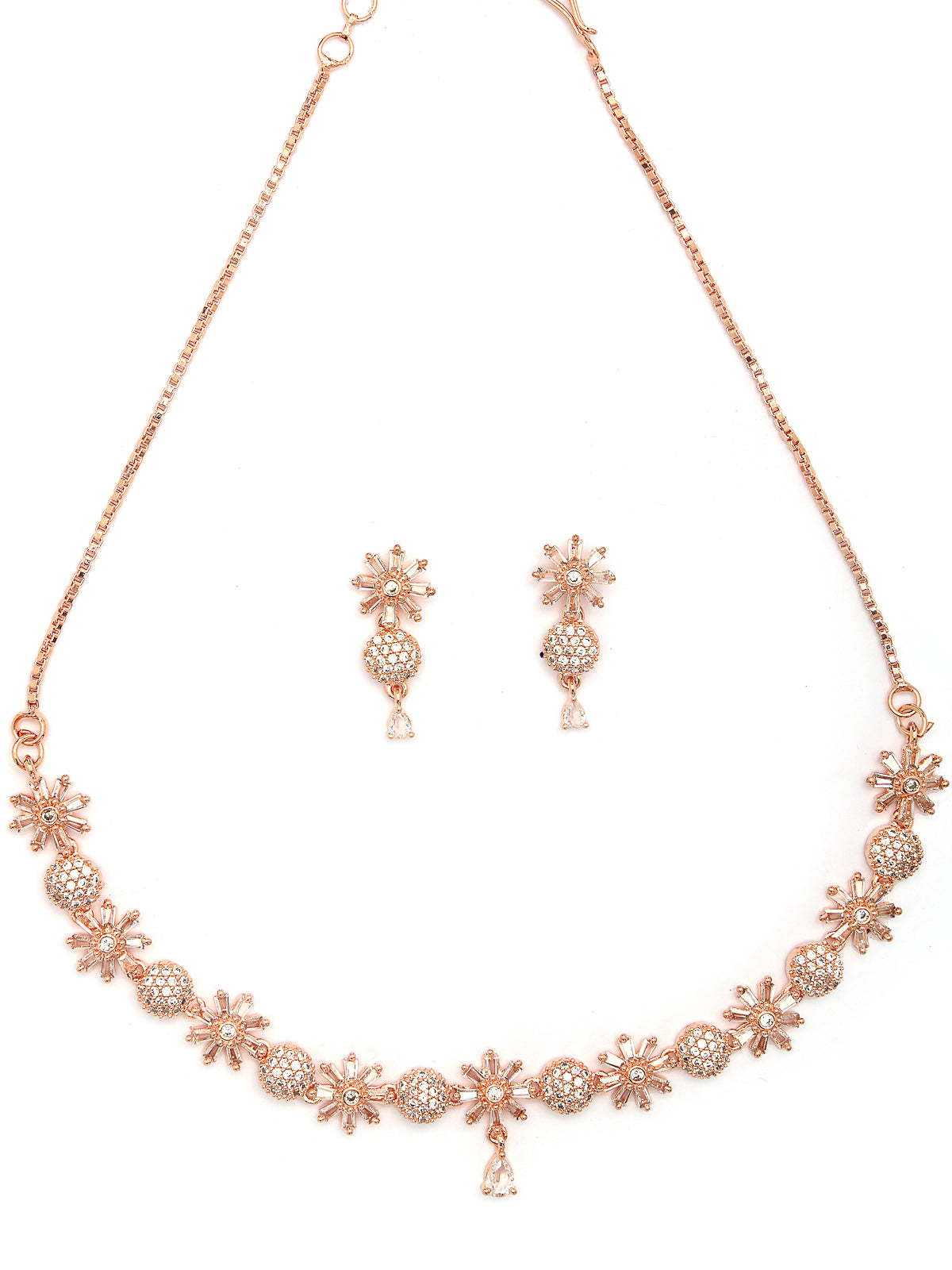 Sukkhi Decent Stylish Fashionable Gold Plated with American Diamond Studded Floral Shaped White Choker Necklace with Drop Earrings Jewellery Set For Women & Girls|NS107421