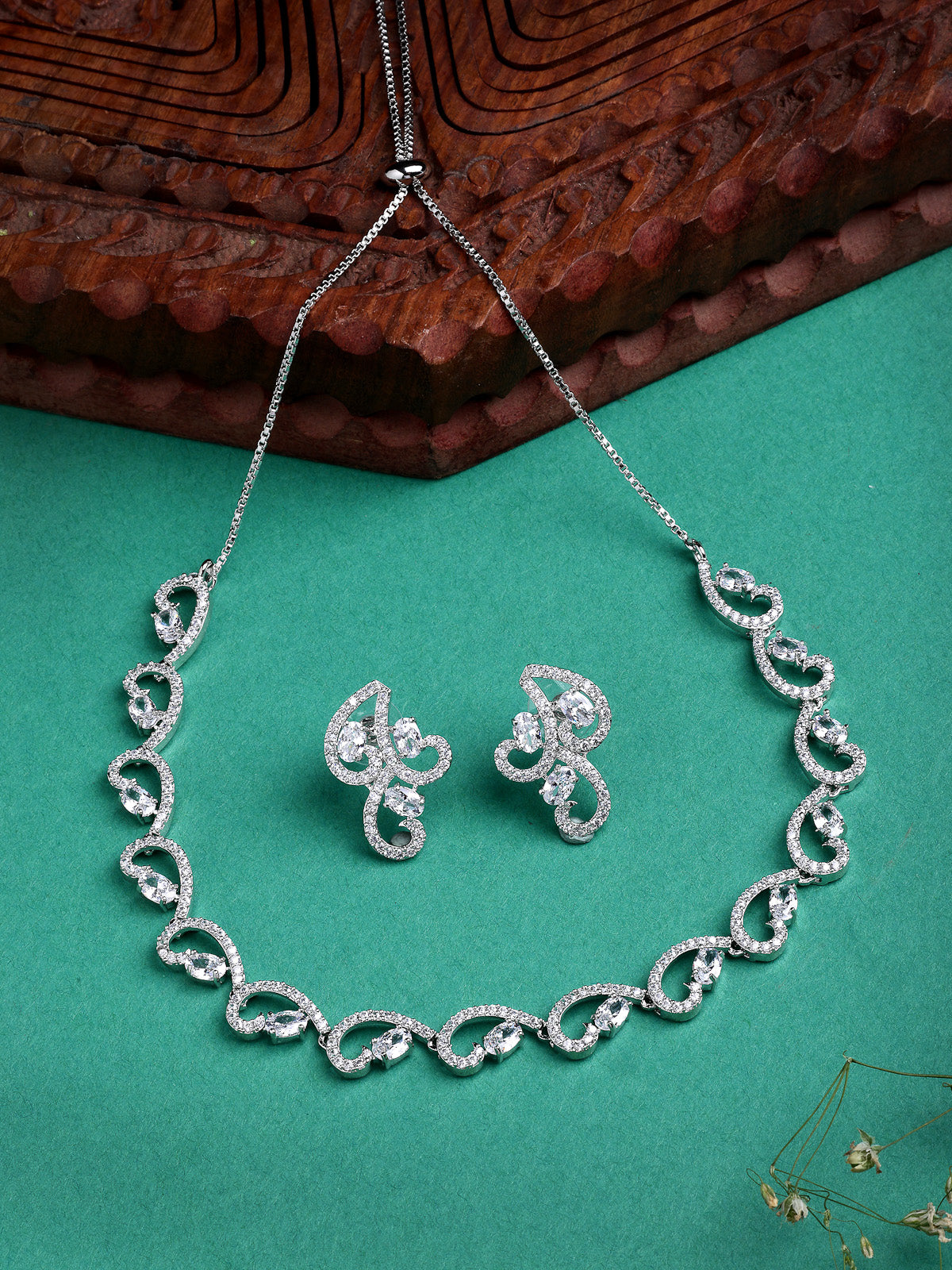 Sukkhi Western Fashion Style Rhodium Plated with Silver Toned Cubic Zirconia Stones Studded White Choker Necklace with Studs Earring Jewellery Set For Women & Girls|NS107422