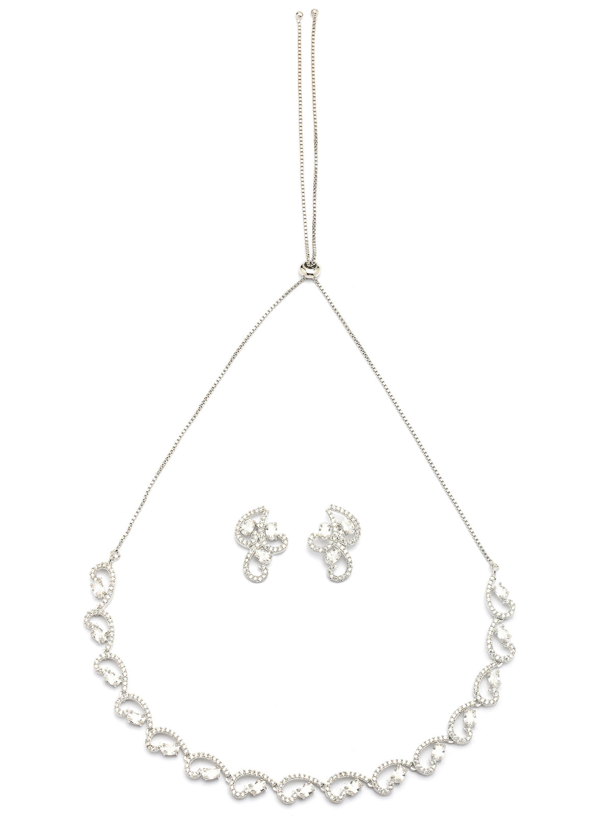 Sukkhi Western Fashion Style Rhodium Plated with Silver Toned Cubic Zirconia Stones Studded White Choker Necklace with Studs Earring Jewellery Set For Women & Girls|NS107422