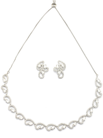 Sukkhi Western Fashion Style Rhodium Plated with Silver Toned Cubic Zirconia Stones Studded White Choker Necklace with Studs Earring Jewellery Set For Women & Girls|NS107422