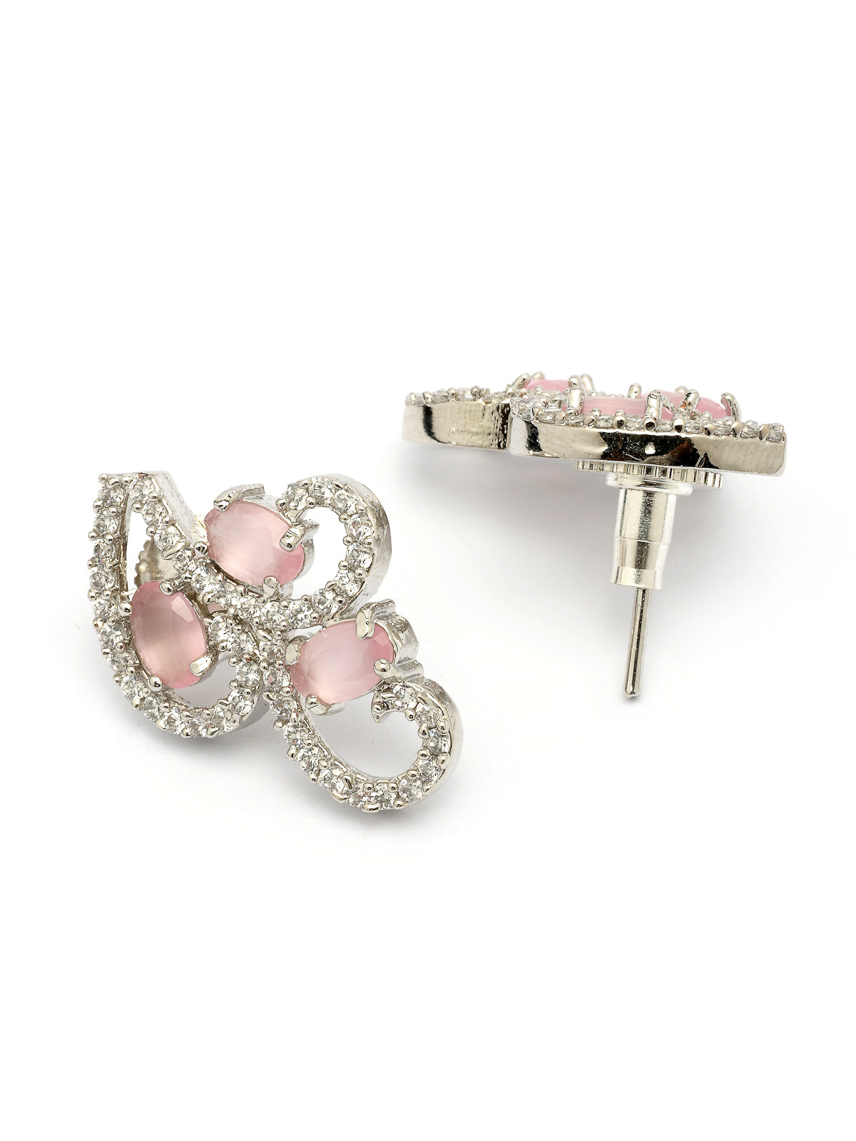 Sukkhi Western Fashion Style Rhodium Plated with Silver Toned Cubic Zirconia Stones Studded Pink Choker Necklace with Studs Earring Jewellery Set For Women & Girls|NS107423