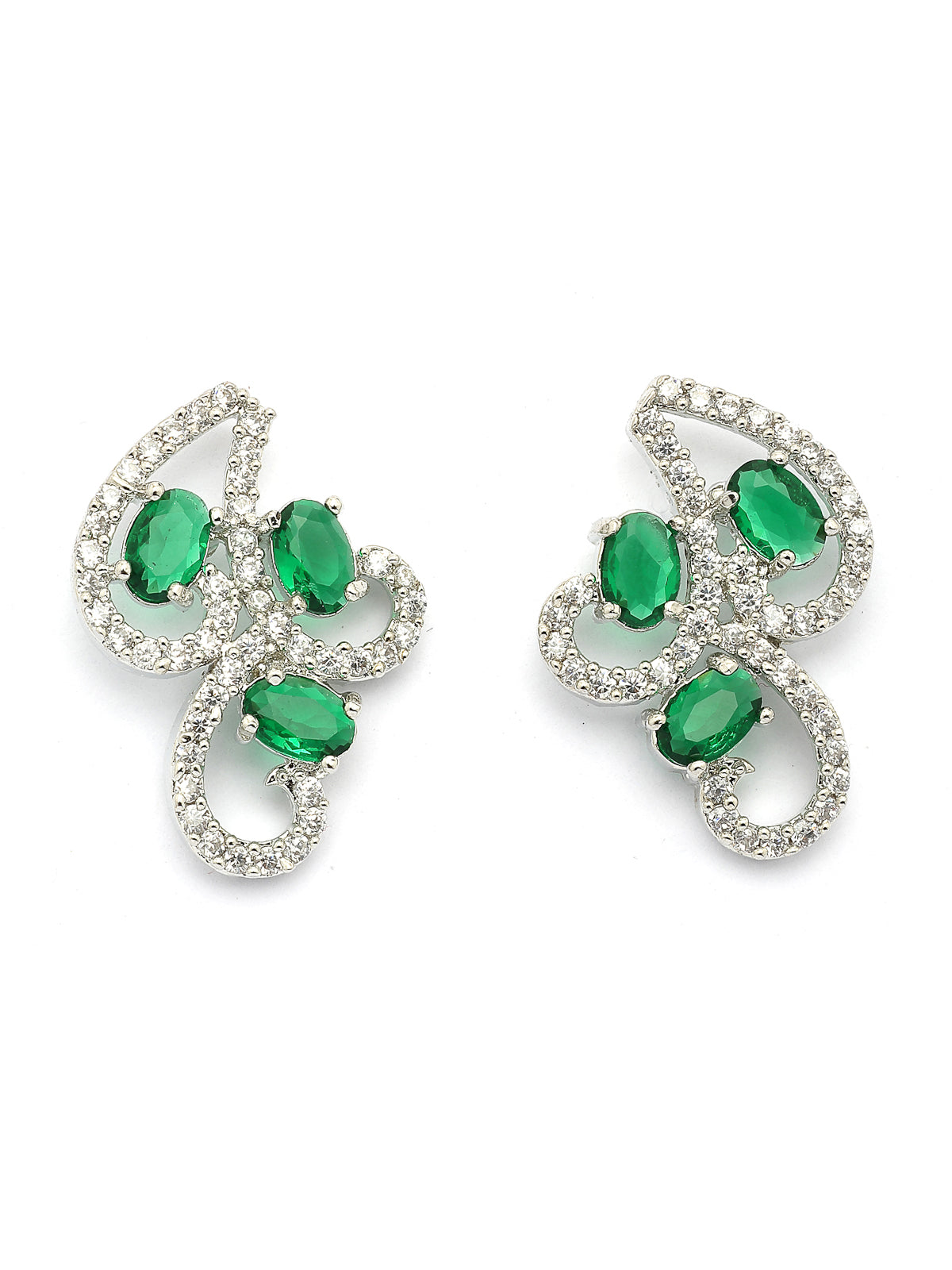 Sukkhi Western Fashion Style Rhodium Plated with Silver Toned Cubic Zirconia Stones Studded Green Choker Necklace with Studs Earring Jewellery Set For Women & Girls|NS107424