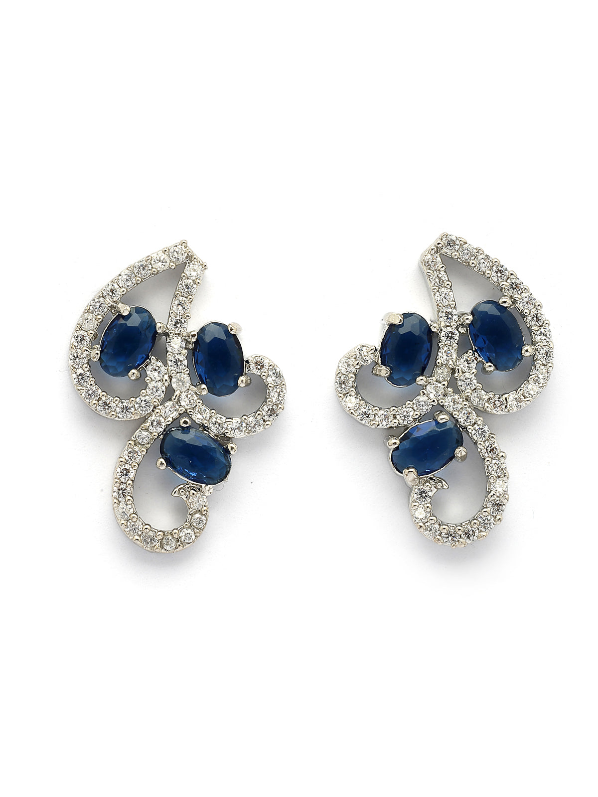 Sukkhi Western Fashion Style Rhodium Plated with Silver Toned Cubic Zirconia Stones Studded Blue Choker Necklace with Studs Earring Jewellery Set For Women & Girls|NS107426