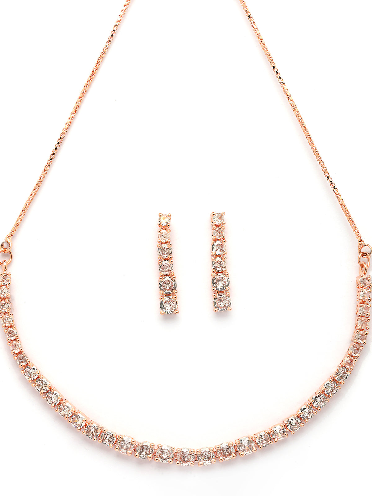 Sukkhi Classic Style American Diamond Studded Rose Gold Plated Handmade Circle Choker Necklace With Dangle Earrings Jewellery Set for Women & Girs|NS107427