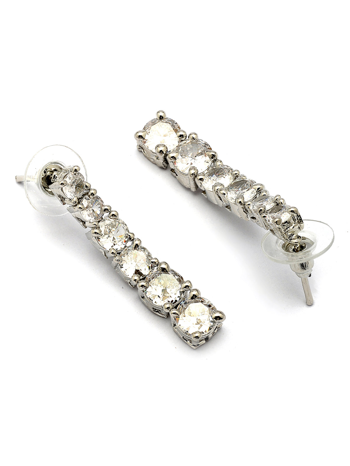 Sukkhi Classic Style American Diamond Studded Rhodium Silver Plated Handmade Circle White Choker Necklace With Dangle Earrings Jewellery Set for Women & Girs|NS107428