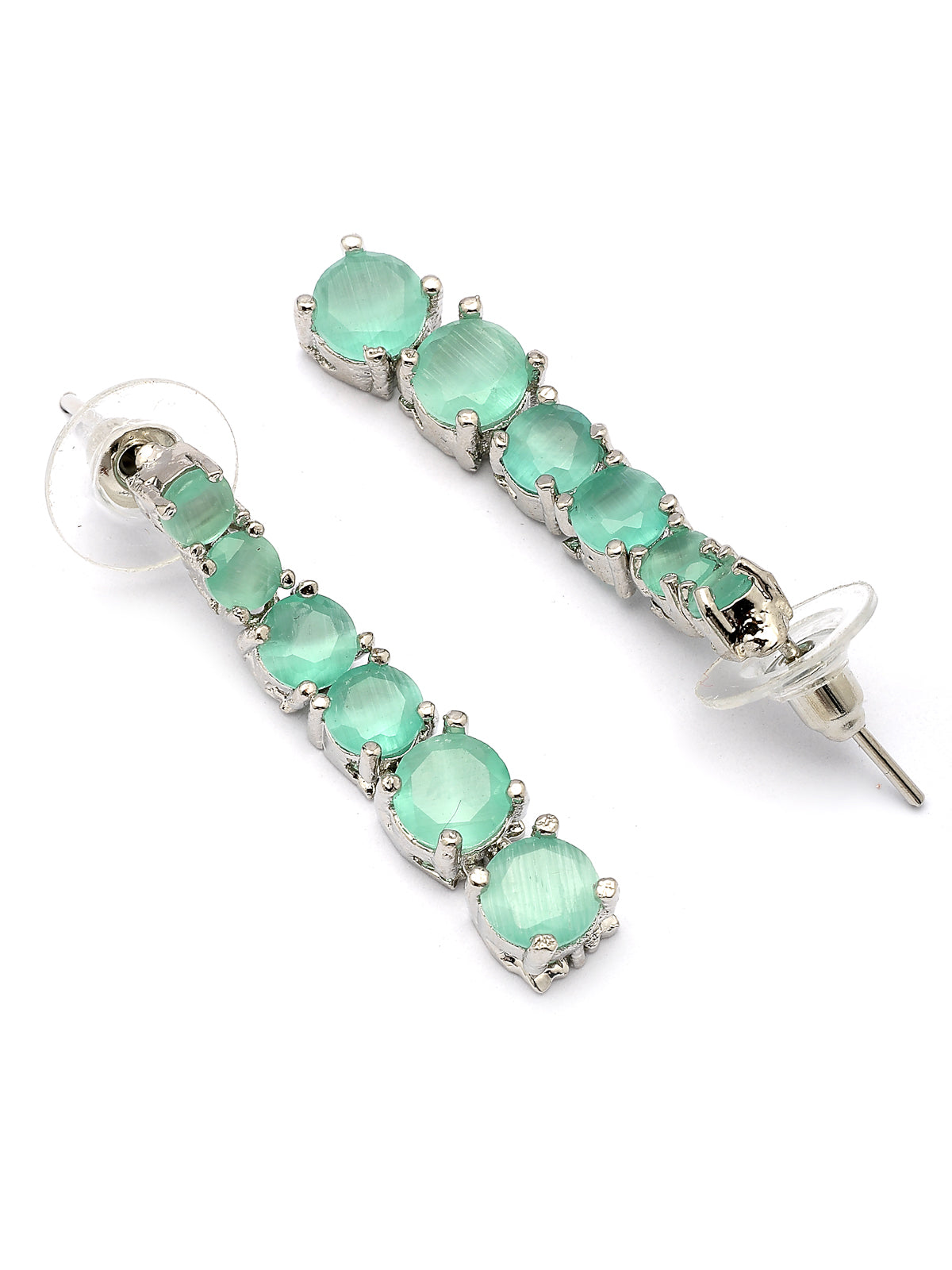 Sukkhi Classic Style American Diamond Studded Rhodium Silver Plated Handmade Circle Aqua Blue Choker Necklace With Dangle Earrings Jewellery Set for Women & Girs|NS107429