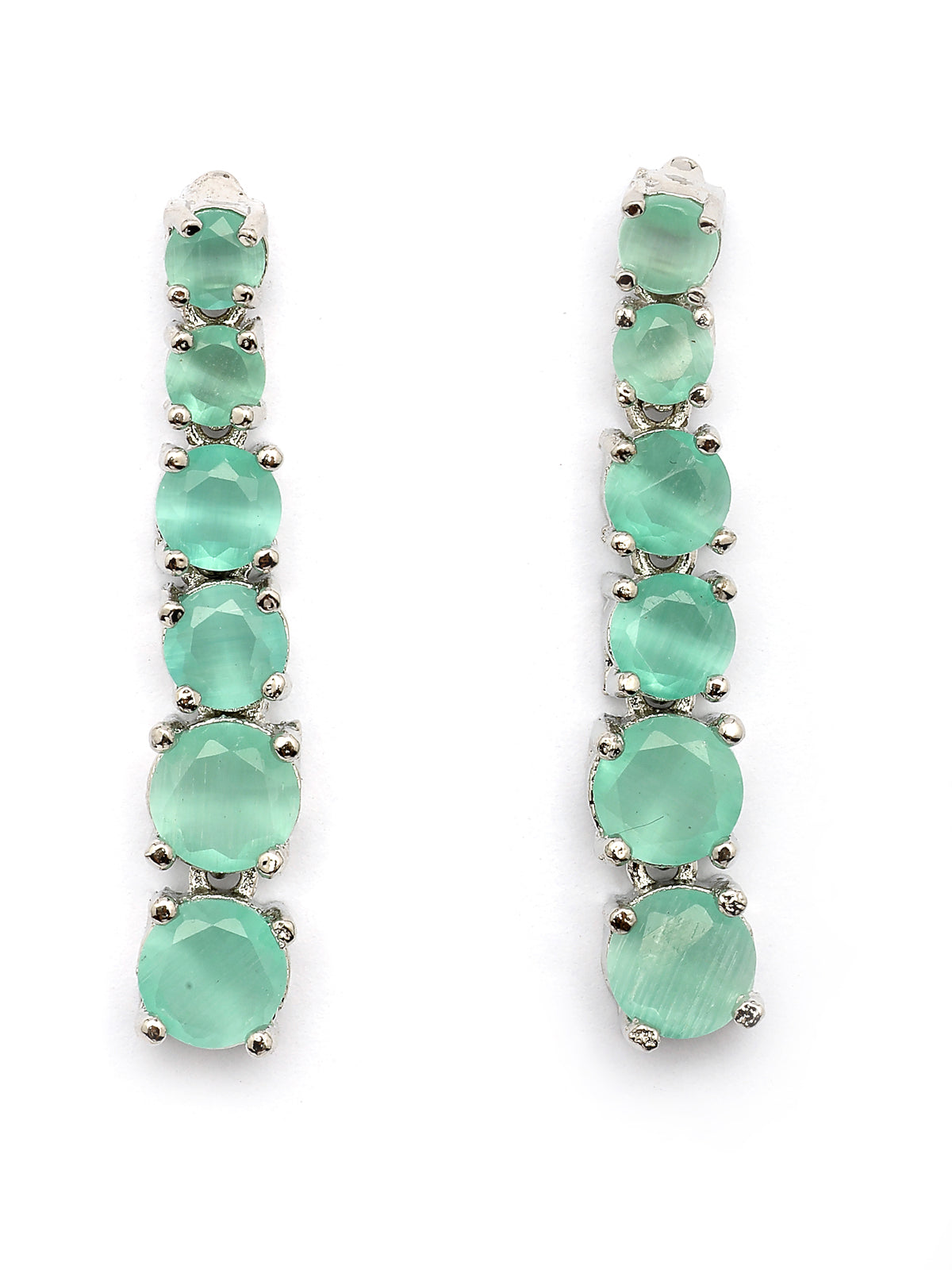 Sukkhi Classic Style American Diamond Studded Rhodium Silver Plated Handmade Circle Aqua Blue Choker Necklace With Dangle Earrings Jewellery Set for Women & Girs|NS107429