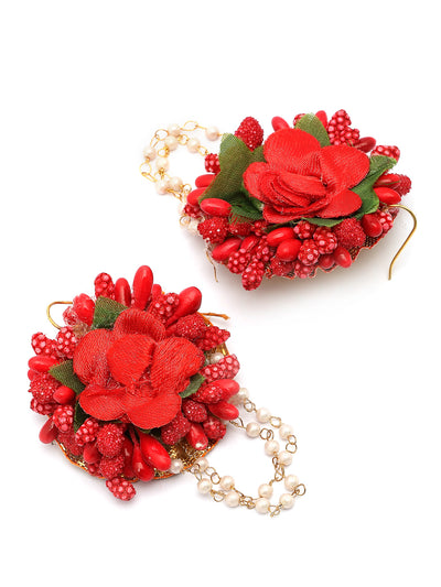 Sukkhi Decorative Stylish Fashion Flowers Handmade Red Jewellery Set for Haldi Gota Patti Necklace Earrings Bracelet & Maangtikka for Women & Girls|Mehandi/Haldi/Wedding/Bridal/Baby Shower|NS107464