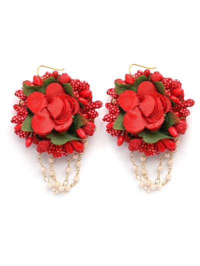 Sukkhi Decorative Stylish Fashion Flowers Handmade Red Jewellery Set for Haldi Gota Patti Necklace Earrings Bracelet & Maangtikka for Women & Girls|Mehandi/Haldi/Wedding/Bridal/Baby Shower|NS107464