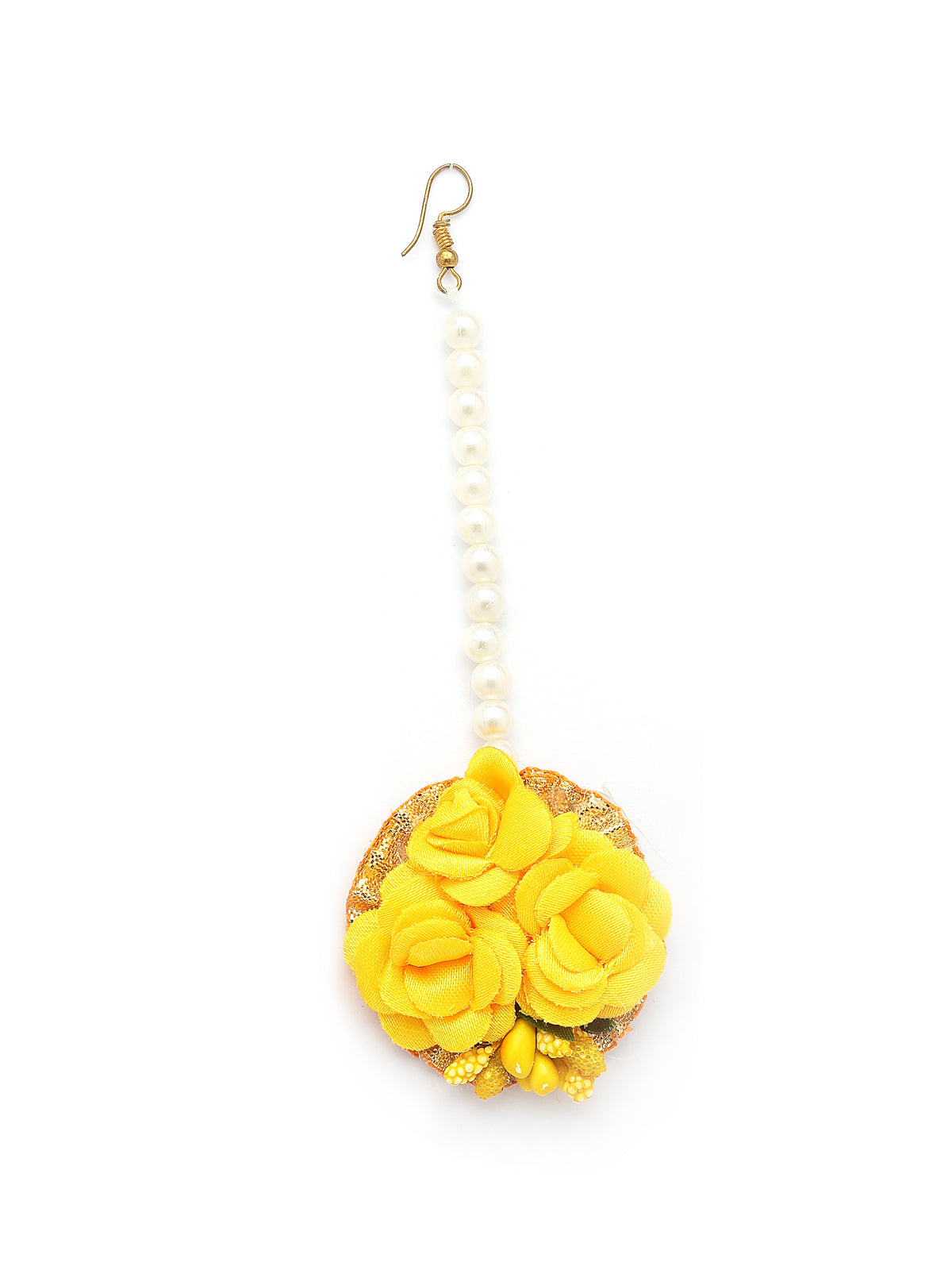 Sukkhi Creative Stylish Fashion Flowers Handmade Yellow Jewellery Set for Haldi Gota Patti Necklace Earrings Bracelet & Maangtikka for Women & Girls|Mehandi/Haldi/Wedding/Bridal/Baby Shower|NS107465