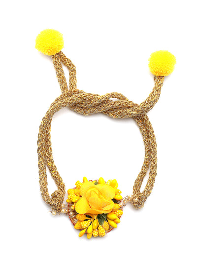 Sukkhi Decorative Stylish Fashion Flowers Handmade Yellow Jewellery Set for Haldi Gota Patti Necklace Earrings Bracelet & Maangtikka for Women & Girls|Mehandi/Haldi/Wedding/Bridal/Baby Shower|NS107466