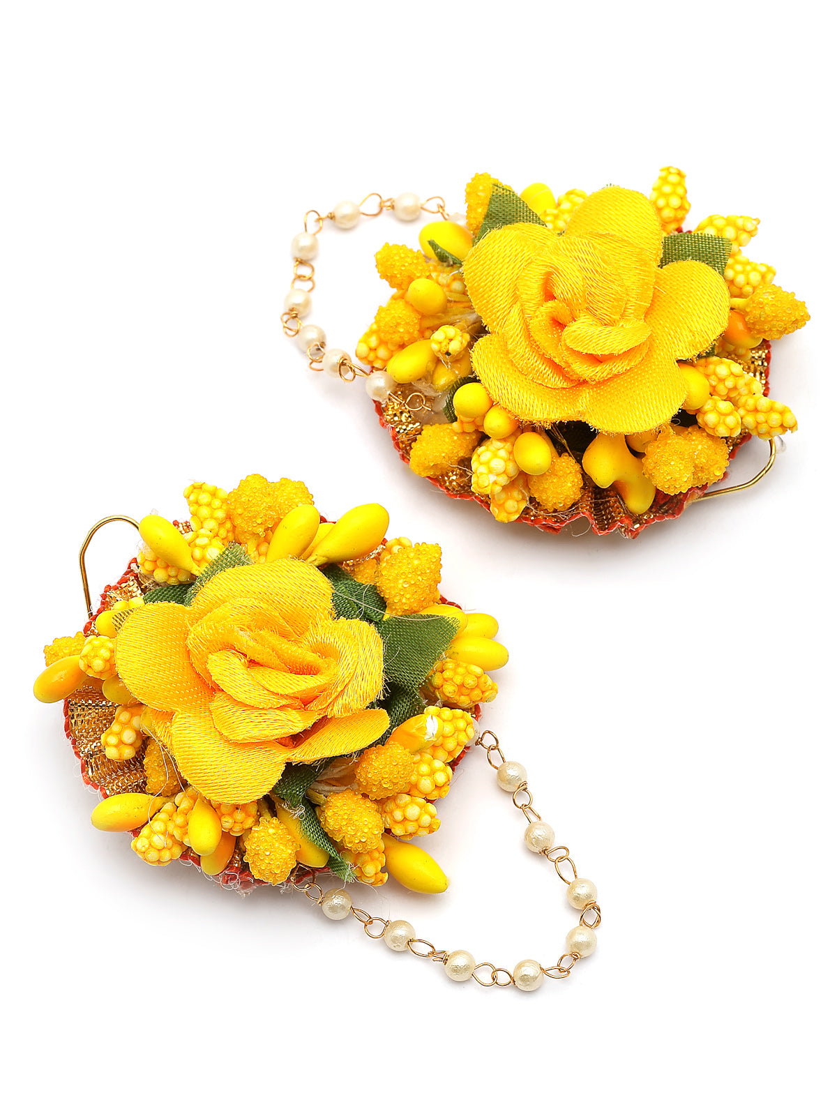 Sukkhi Decorative Stylish Fashion Flowers Handmade Yellow Jewellery Set for Haldi Gota Patti Necklace Earrings Bracelet & Maangtikka for Women & Girls|Mehandi/Haldi/Wedding/Bridal/Baby Shower|NS107466