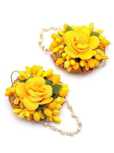 Sukkhi Decorative Stylish Fashion Flowers Handmade Yellow Jewellery Set for Haldi Gota Patti Necklace Earrings Bracelet & Maangtikka for Women & Girls|Mehandi/Haldi/Wedding/Bridal/Baby Shower|NS107466