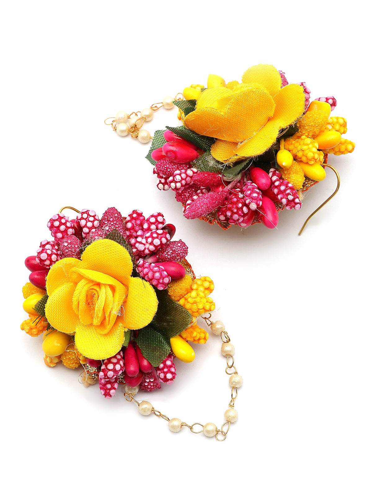 Sukkhi Decorative Stylish Fashion Flowers Handmade Yellow Red Jewellery Set for Haldi Gota Patti Necklace Earrings Bracelet & Maangtikka for Women & Girls|Mehandi/Haldi/Wedding/Bridal/Baby Shower|NS107467