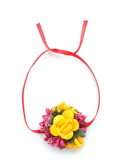 Sukkhi Decorative Stylish Fashion Flowers Handmade Yellow Red Jewellery Set for Haldi Gota Patti Necklace Earrings Bracelet & Maangtikka for Women & Girls|Mehandi/Haldi/Wedding/Bridal/Baby Shower|NS107467