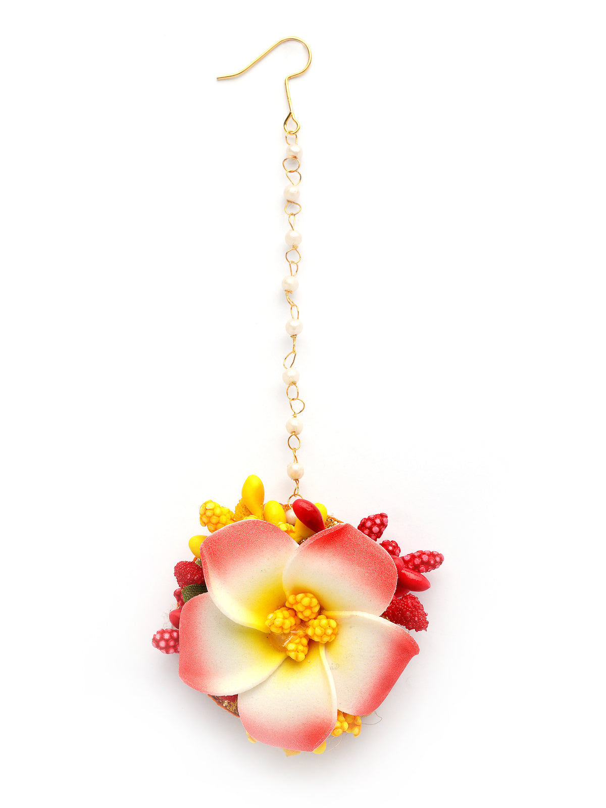 Sukkhi Creative Stylish Fashion Flowers Handmade Yellow Red Jewellery Set for Haldi Gota Patti Necklace Earrings Bracelet & Maangtikka for Women & Girls|Mehandi/Haldi/Wedding/Bridal/Baby Shower|NS107468