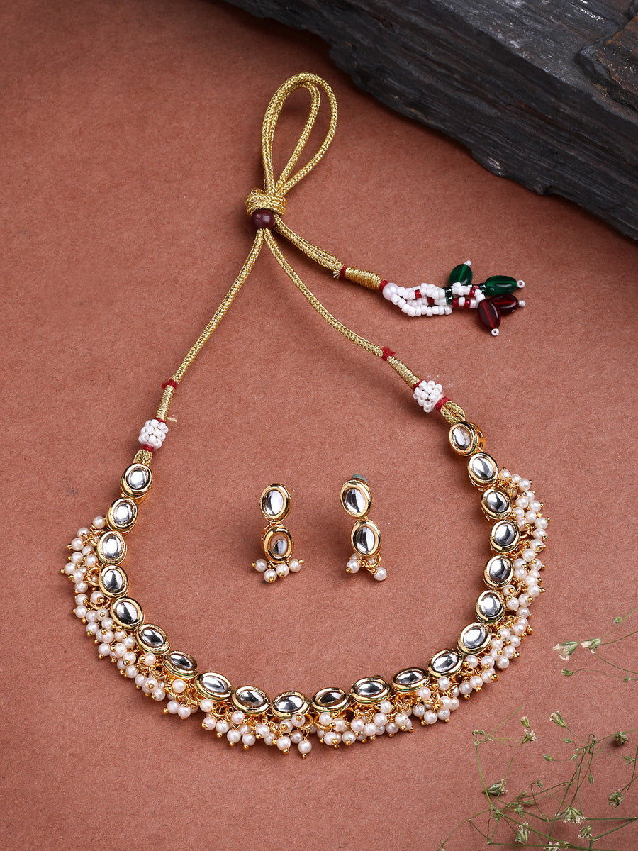 Sukkhi Ornamental Latest Stylish Kundan with Beads Studded Choker Necklace Set with Drop Earring Jewellery for Women & Girls|Jewellery for Party, Wedding, and Festive Occasions for Women|NS107469