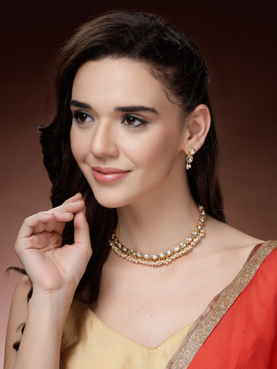 Sukkhi Ornamental Latest Stylish Kundan with Beads Studded Choker Necklace Set with Drop Earring Jewellery for Women & Girls|Jewellery for Party, Wedding, and Festive Occasions for Women|NS107469