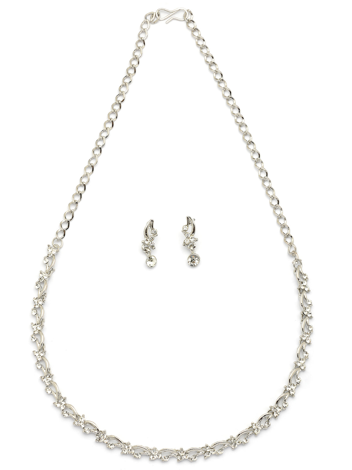 Sukkhi Attractive & Stylish Rhodium Plated AD Stones Studded Choker Necklace Set with Drop Earring Jewellery for Women & Girls|Jewellery for Party, Wedding, and Festive Occasions for Women|NS107471