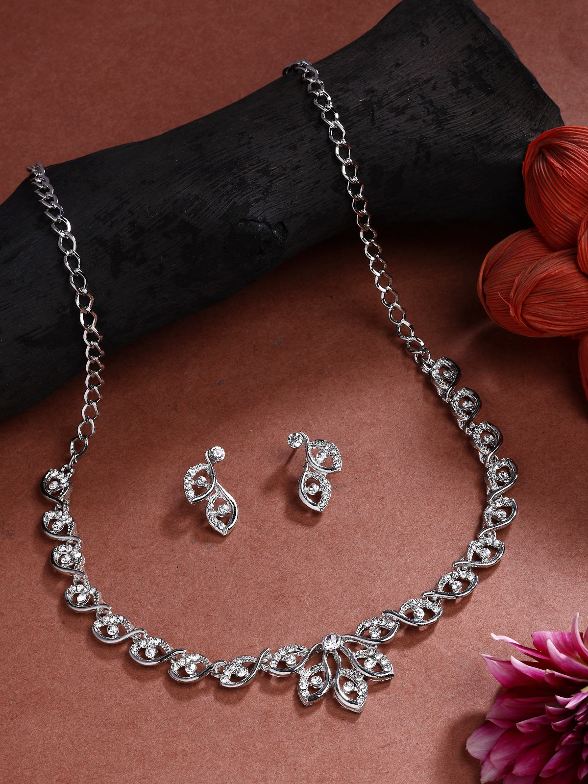 Sukkhi Decent & Shiny AD Stones Studded with Rhodium Plated Choker Necklace Set & Drop Earrings Jewellery for Women & Girls|Jewellery for Party, Wedding, and Festive Occasions for Women|NS107472