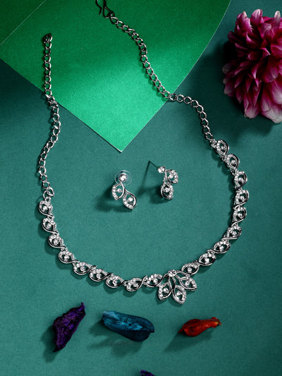 Sukkhi Decent & Shiny AD Stones Studded with Rhodium Plated Choker Necklace Set & Drop Earrings Jewellery for Women & Girls|Jewellery for Party, Wedding, and Festive Occasions for Women|NS107472