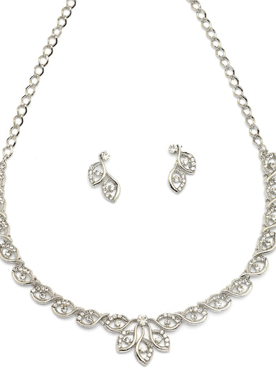Sukkhi Decent & Shiny AD Stones Studded with Rhodium Plated Choker Necklace Set & Drop Earrings Jewellery for Women & Girls|Jewellery for Party, Wedding, and Festive Occasions for Women|NS107472