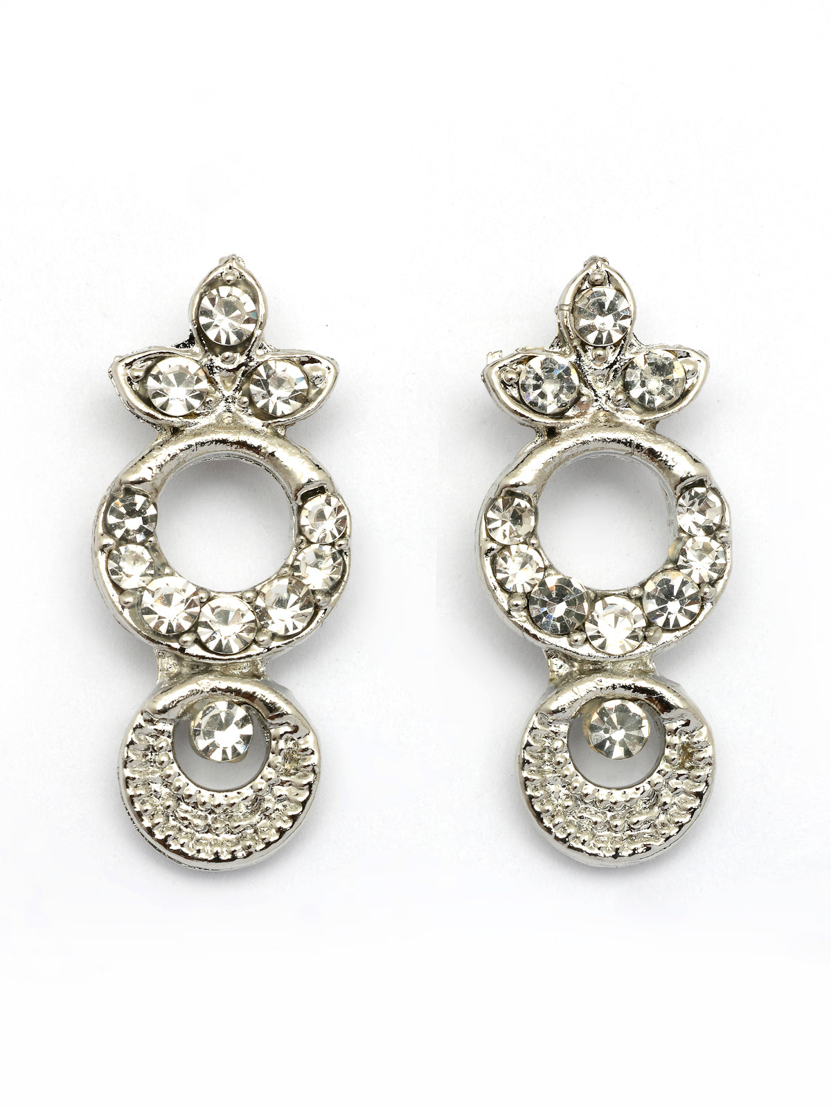 Sukkhi Graceful Rhodium Plated Round Shaped AD Stones Studded Silver Necklace Set with Studs Earrings Jewellery for Women & Girls|Jewellery for Party, Wedding, and Festive Occasions for Women|NS107473