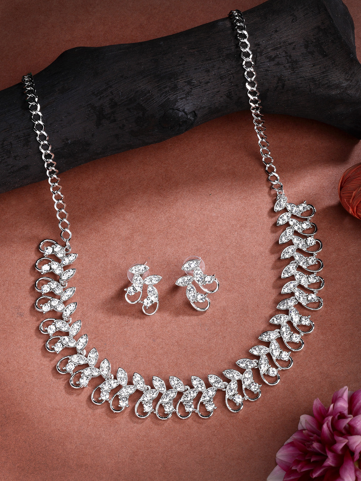 Sukkhi Stylish Rhodium Plated AD Stones Silver Choker Necklace Set with Studs Earrings Jewellery for Women & Girls|Jewellery for Party, Wedding, and Festive Occasions for Women|NS107474