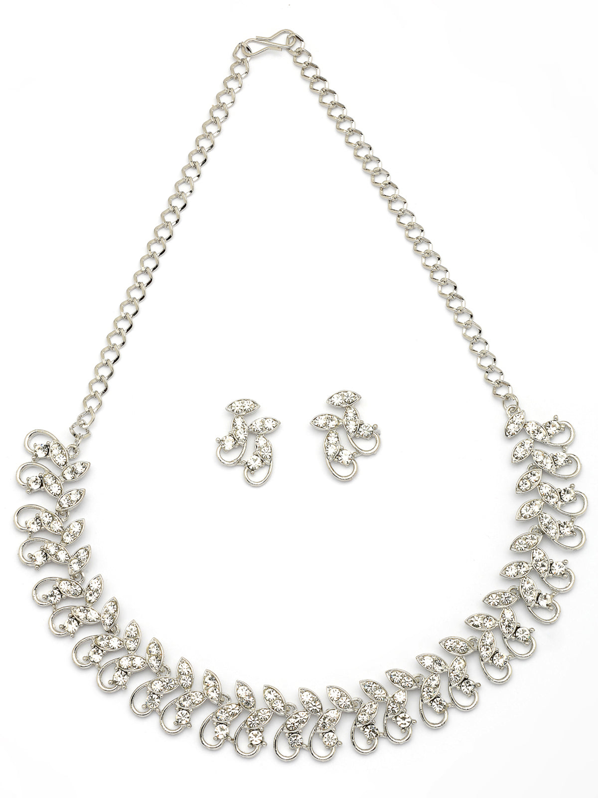 Sukkhi Stylish Rhodium Plated AD Stones Silver Choker Necklace Set with Studs Earrings Jewellery for Women & Girls|Jewellery for Party, Wedding, and Festive Occasions for Women|NS107474