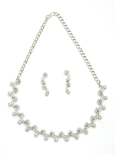 Sukkhi All Season Floral Design with Rhodium Plated AD Stones Silver Choker Necklace Set & Dangle Earrings Jewellery for Women|Jewellery for Party, Wedding, and Festive Occasions for Women|NS107476