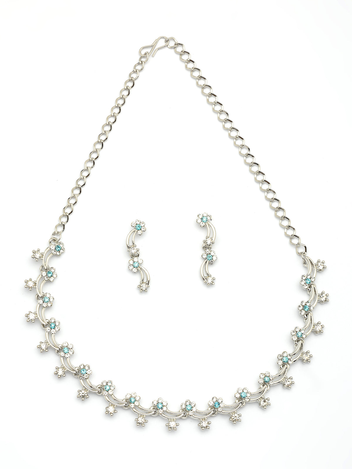 Sukkhi All Season Floral Design with Rhodium Plated AD Stones Silver Choker Necklace Set & Dangle Earrings Jewellery for Women|Jewellery for Party, Wedding, and Festive Occasions for Women|NS107476