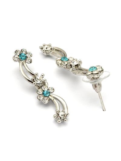 Sukkhi All Season Floral Design with Rhodium Plated AD Stones Silver Choker Necklace Set & Dangle Earrings Jewellery for Women|Jewellery for Party, Wedding, and Festive Occasions for Women|NS107476