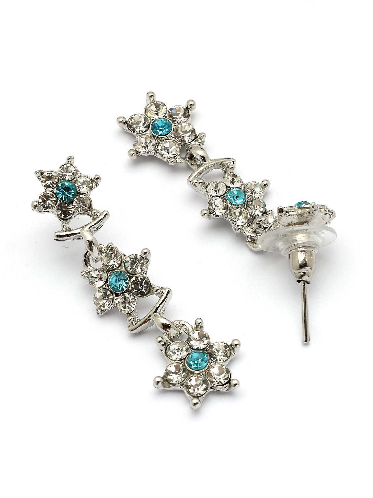 Sukkhi Latest Stylish Floral Design Rhodium Plated AD Stones Silver Choker Necklace Set with Dangle Earrings Jewellery for Women|Jewellery for Party, Wedding, and Festive Occasions for Women|NS107477