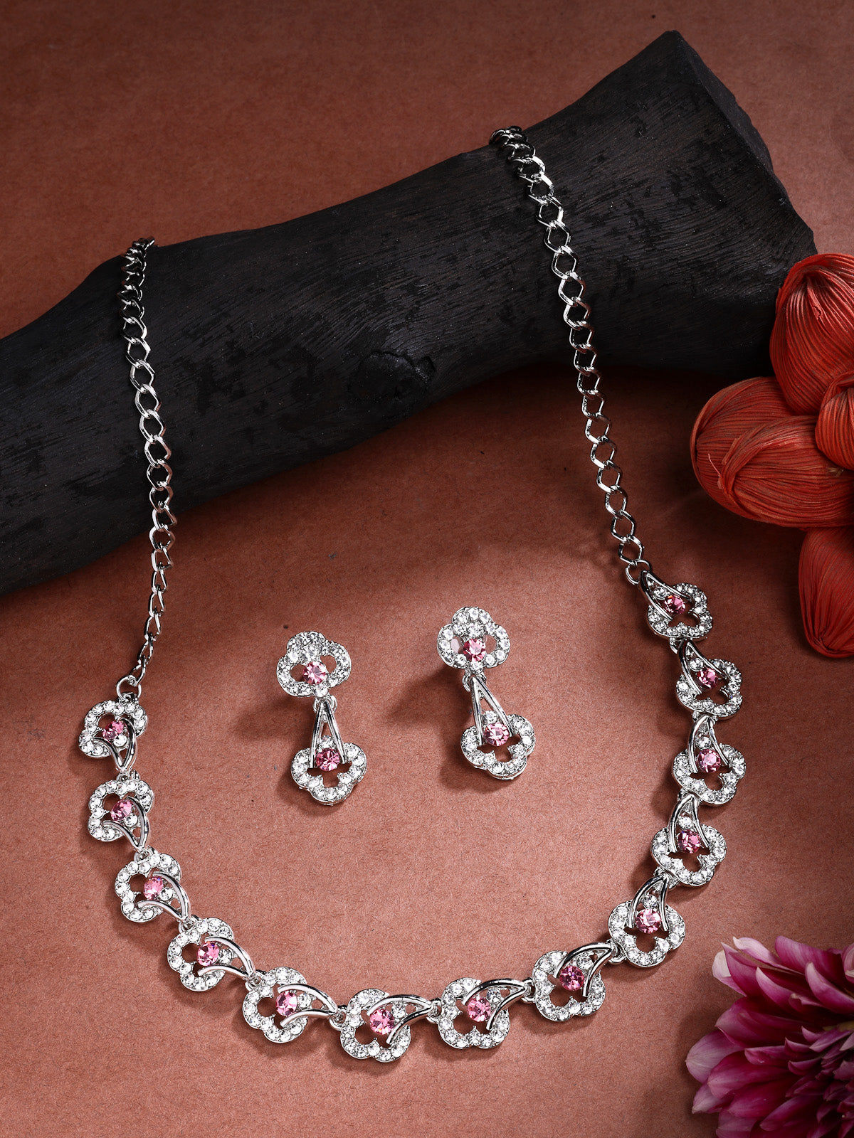 Sukkhi Pretty Stylish Rhodium Plated AD Stones Silver Choker Necklace Set with Drop Earrings Jewellery for Women & Girls|Jewellery for Party, Wedding, and Festive Occasions for Women|NS107478