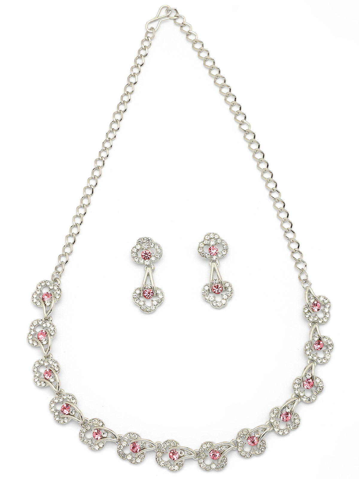 Sukkhi Pretty Stylish Rhodium Plated AD Stones Silver Choker Necklace Set with Drop Earrings Jewellery for Women & Girls|Jewellery for Party, Wedding, and Festive Occasions for Women|NS107478