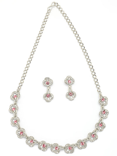 Sukkhi Pretty Stylish Rhodium Plated AD Stones Silver Choker Necklace Set with Drop Earrings Jewellery for Women & Girls|Jewellery for Party, Wedding, and Festive Occasions for Women|NS107478
