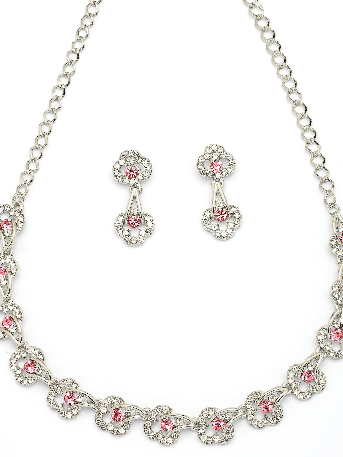 Sukkhi Pretty Stylish Rhodium Plated AD Stones Silver Choker Necklace Set with Drop Earrings Jewellery for Women & Girls|Jewellery for Party, Wedding, and Festive Occasions for Women|NS107478