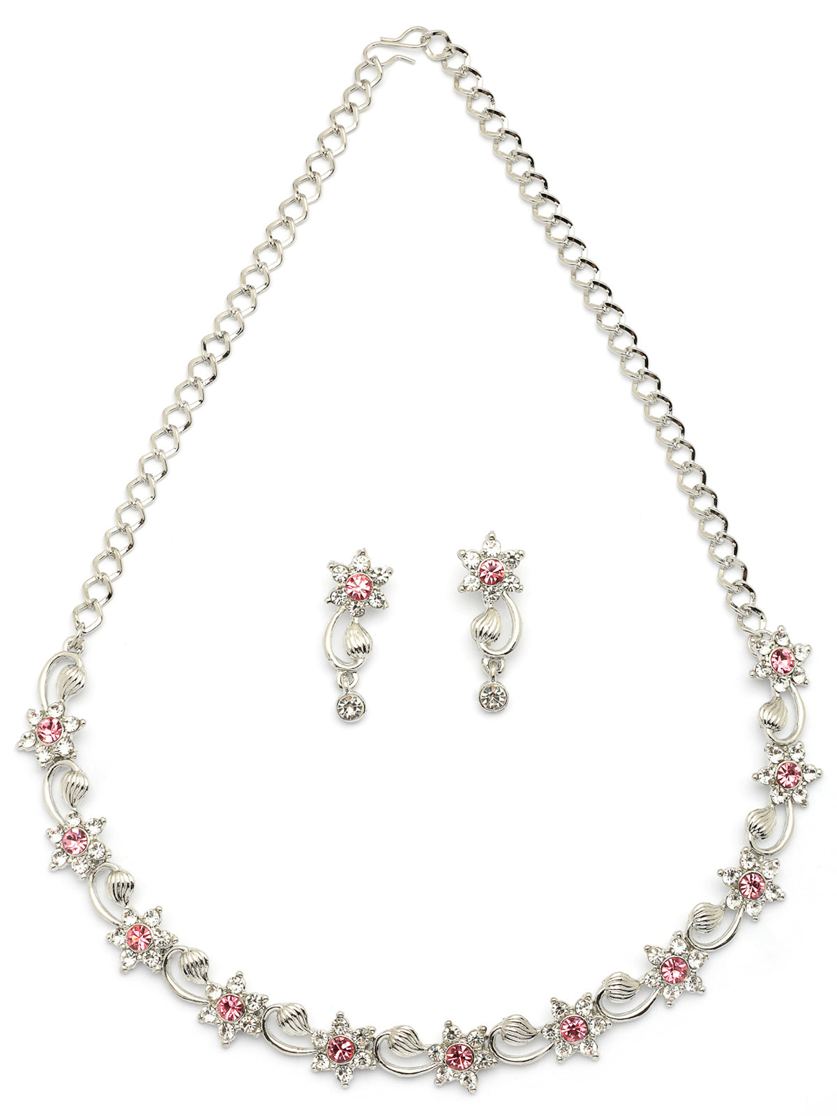 Sukkhi Floral Design with Rhodium Plated AD Stones Silver Choker Necklace Set with Drop Earrings Jewellery for Women & Girls|Jewellery for Party, Wedding, and Festive Occasions for Women|NS107479