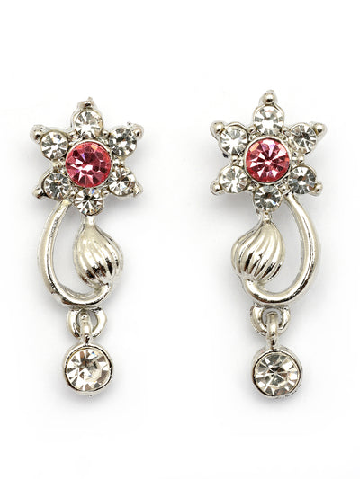 Sukkhi Floral Design with Rhodium Plated AD Stones Silver Choker Necklace Set with Drop Earrings Jewellery for Women & Girls|Jewellery for Party, Wedding, and Festive Occasions for Women|NS107479