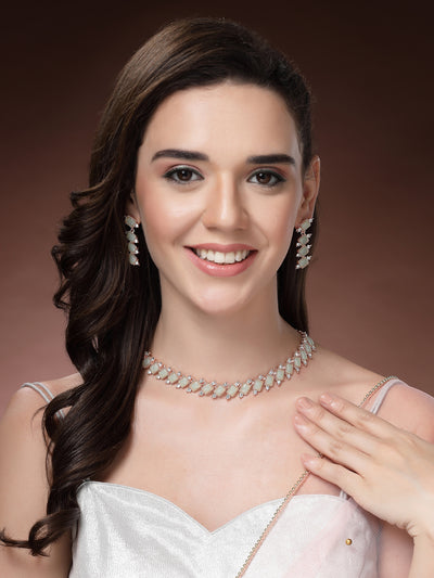 Sukkhi Charming Gold Plated AD Stones Mint Green Choker Necklace Set with Dangle Earrings Jewellery for Women & Girls|Jewellery for Party, Wedding, and Festive Occasions for Women|NS107480