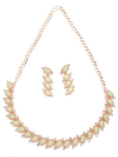 Sukkhi Charming Gold Plated AD Stones Mint Green Choker Necklace Set with Dangle Earrings Jewellery for Women & Girls|Jewellery for Party, Wedding, and Festive Occasions for Women|NS107480